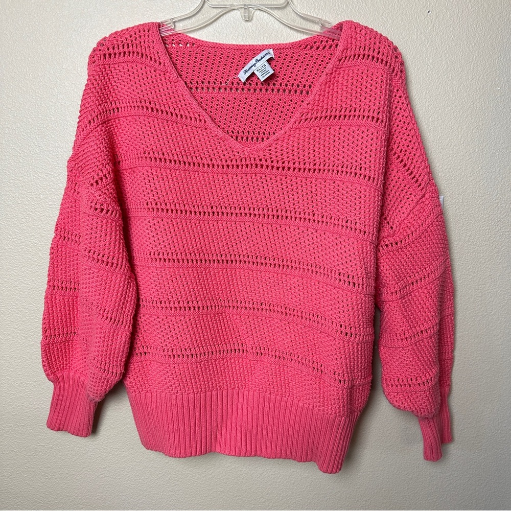 Tommy Bahama Channel Isle Cotton V-Neck Sweater Tutti Frutti Coral XL/TG